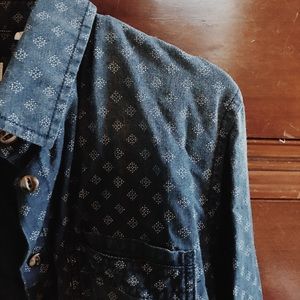 Patterned denim button down